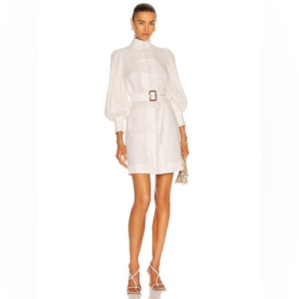 ZIMMERMANN LUMINOUS MIXED RIBBON LINEN MINI DRESS | size 1 (US 6)